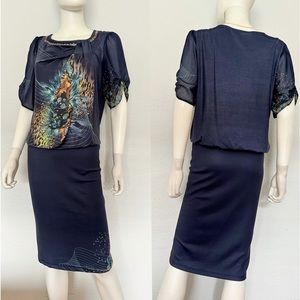 NWT POLEN POE‎ FORMAL DRESS LOOSE CHIFFON TOP/STRETCHY BOTTOM SHORT SLEEVES